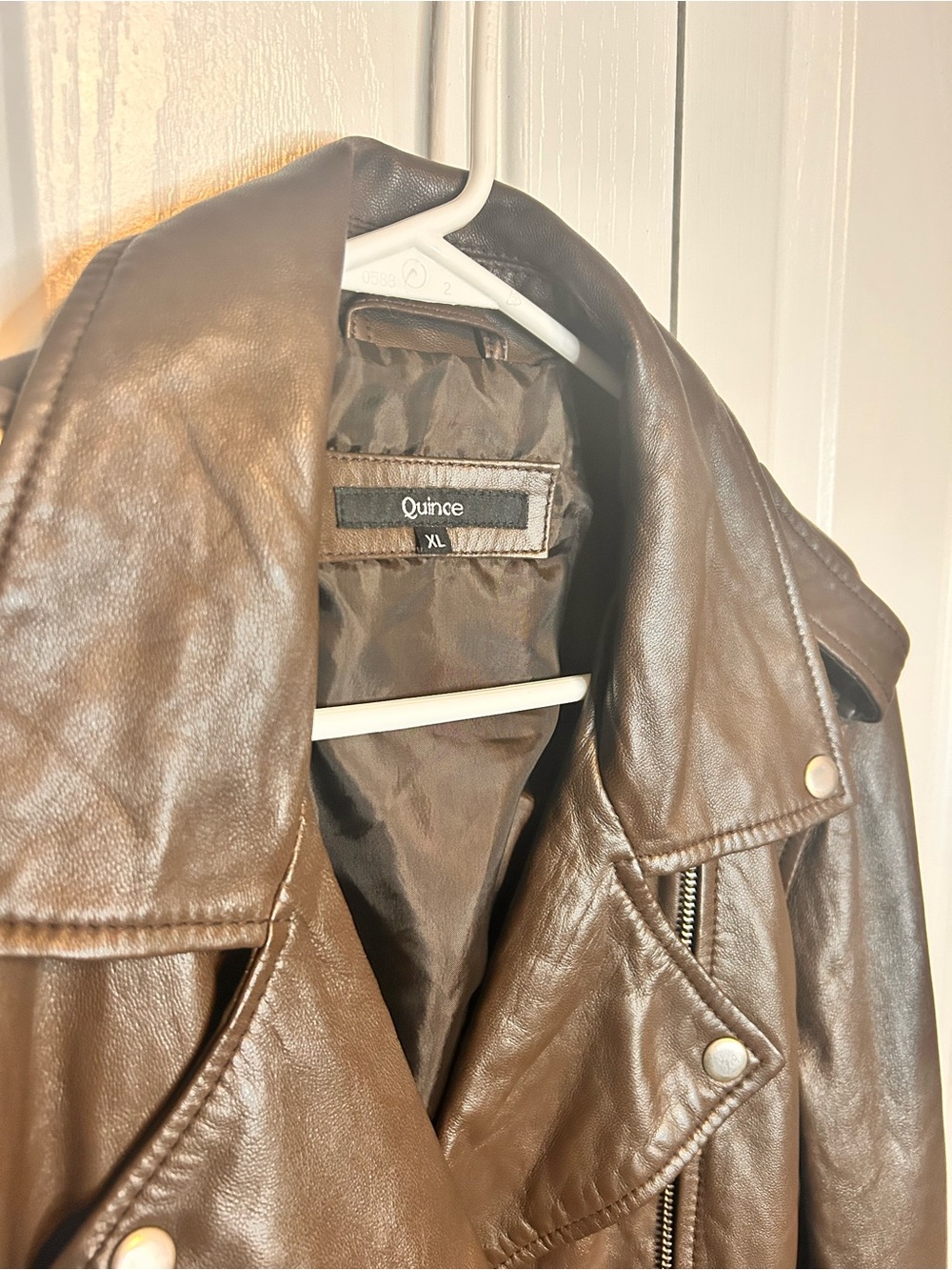Quince Women’s Size XL Brown 100% Sheep Leather Oversized Biker Jacket Moto - Picture 3 of 9